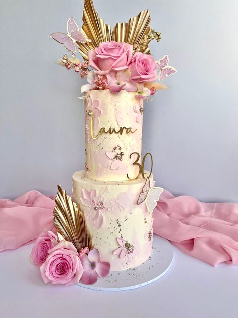 30th Birthday Cake Pink And Gold, 2 Tier Cake Birthday Woman, 30th Birthday Cake 2 Tier, Modern Birthday Cakes For Women Pink, Rose Gold 2 Tier Birthday Cake, 30th Birthday Cake Two Tier, 40th Birthday Cake For Women 2 Tier, Pink And Gold 40th Birthday Cake, 50 Shades Of Pink Cake Ideas