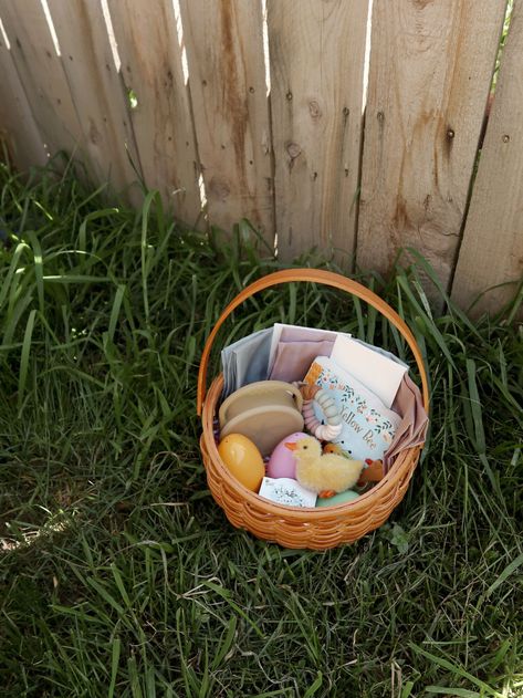 Easter Baskets for Toddler and Baby — alex pineda hood Toddler Easter Eggs, Thrifted Easter Basket, Toddler Easter Basket, Baby Easter Basket, Easter Baskets For Toddlers, Bubble Machine, Snack Cups, Toddler Easter, Plastic Eggs