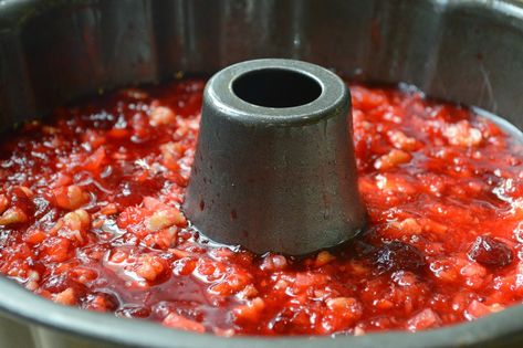 Mom's Cranberry Jello Mold — Unwritten Recipes Cranberry Sauce Mold Recipe, Cranberry Jello Mold, Pineapple Relish, Jelly Salad, Cranberry Jello Salad, Cranberry Salad Recipes, Jello Mold Recipes, Congealed Salad, Cranberry Jello