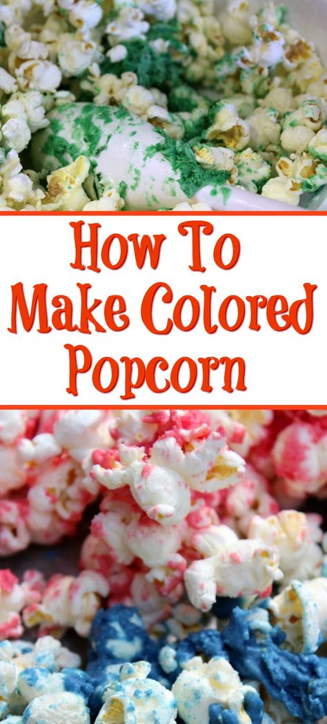 Diy Color Popcorn, How To Make Colorful Popcorn, Popcorn Treat Ideas, Purple Popcorn How To Make, Color Popcorn Diy How To Make, How To Dye Popcorn Kernels, How To Dye Popcorn, How To Color Popcorn With Food Coloring, Koolaid Popcorn Recipes