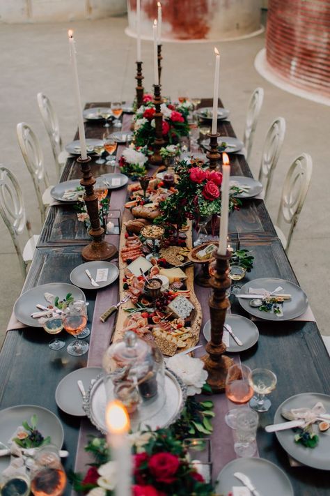 A Romantic Paso Robles Vineyard Wedding at Halter Ranch via The Wedding Standard Vineyard Table Setting, Vineyard Wedding Ideas Decoration, Wedding Shared Dinner, Charcuterie Table Runner Wedding, Family Style Dining Wedding, Feasting Tables Wedding, Womens Event, Charcuterie Wedding, Shared Dining