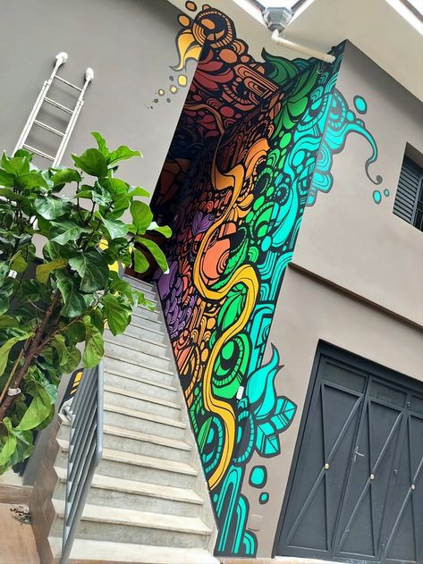 Grafity Art Design Wall, Street Wall Painting Ideas Creative, Exterior Wall Mural, Grafitti Art Ideas, Wall Graffiti, Trippy Wall, Bedroom Murals, Graffiti Murals, Murals Street Art