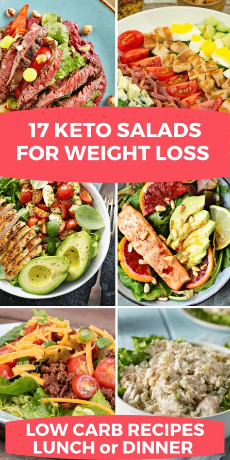 17 Keto Salads. If you’re looking for keto lunch ideas or a light low carb dinner then check out these keto salads! Easy, low carb healthy salads with chicken, shrimp, steak, salmon and veggies! These easy clean eating salad recipes will help you achieve your weight loss goals without feeling deprived! #keto #ketorecipes #lowcarb #lowcarbrecipes #summersalad Keto Lunch Salad, Healthy Chopped Salad Recipes Low Carb, Low Carb Shrimp Salad Recipes, Low Carb No Lettuce Salads, Carb Salad Recipes, Low Carb Salad Recipes, Shrimp Salad Recipes Healthy Low Carb, Salads With Chicken, Keto Salad Recipes