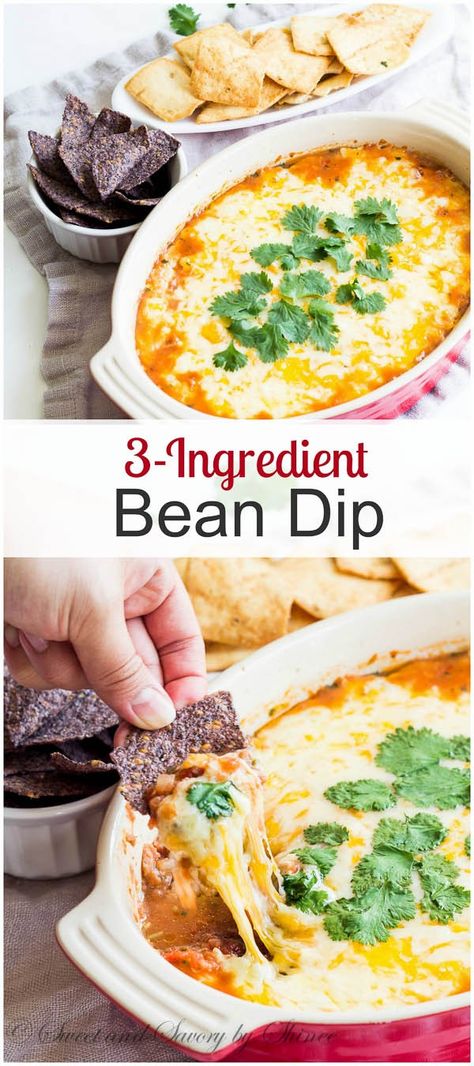 When you need a tasty appetizer in less than 30 minutes to feed a crowd, this 3-ingredient bean dip will be your answer! Cheesy and filling dip with ton of flavor without much effort. Cheesy Bean Dip, Easy Bean Dip, Bean Dip Recipes, Diy Easy Recipes, Best New Recipes, Bean Dip, Mozzarella Sticks, Dips Appetizers, Feed A Crowd