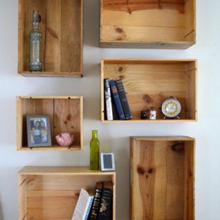 Dynamic Storage: DIY Box Shelves Wine Box Shelves, Wine Box Ideas, Wine Crate Shelf, Biscuits For Breakfast, Crate Shelves Diy, Wine Crates, Kitchen Floating Shelves, Crate Shelves, Wine Boxes