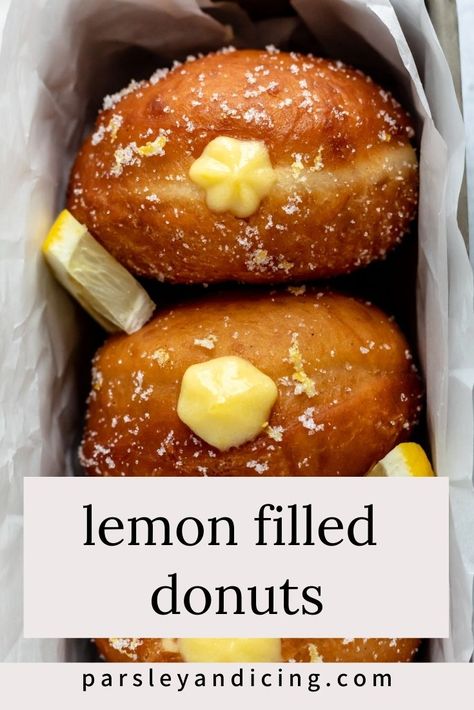 Fried Filled Donut Recipe, Lemon Filled Doughnut Recipe, Lemon Doughnut Recipe, Lemon Curd Donut, Donuts Filling Recipe, Lemon Filled Donuts Recipe, Cake Doughnut Recipe Fried, Easy Fried Donuts Recipes, Homemade Fried Donuts Recipes