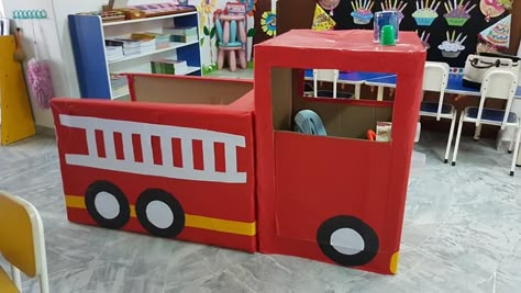 Firehouse Dramatic Play, Big Cardboard Box Ideas, Fire Station Dramatic Play, Fireman Crafts, Safety Preschool, Fire Safety Preschool, Fire Prevention Week, Fire Truck Birthday, Firetruck Birthday Party