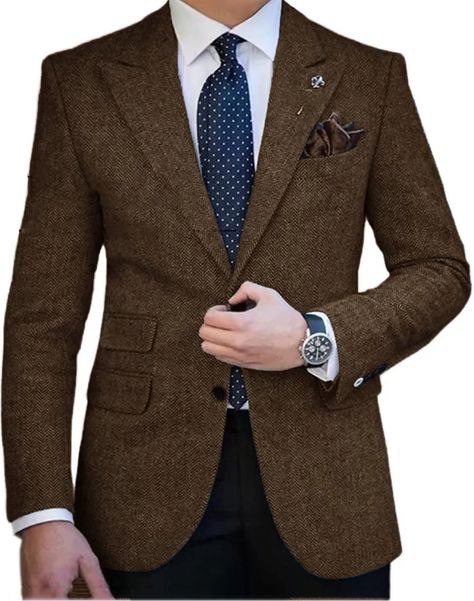 Men's Retro Vintage Tweed Blazer Herringbone Blazer Regular Plus Size Single Breasted Two-buttons Black Champagne Red Royal Blue 2024 2024 - $59.99 Men’s Tweed Suit, Tweed Blazer Men, Tweed Blazer Outfit, Terno Slim Fit, Outfit Elegante, Terno Slim, Informal Dress, Blazer Outfits Men, Herringbone Blazer