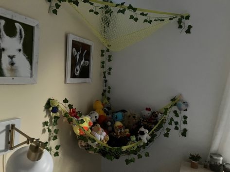 Stuffed Animals Hanging From Ceiling, Dorm Room Stuffed Animals, Stuffed Animal Storage For Adults, Ceiling Net For Stuffed Animals, Crochet Stuff Animal Hammock, Hammock Stuffed Animal Storage, Stuff Animal Net, Stuffed Animal Net Hammocks, Plushie Storage Aesthetic