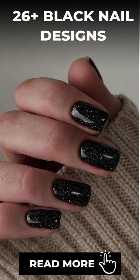 Black And Black Glitter Nails, Black Dip Nails Short, Black Nails With Gold Chrome, Nails Dip Short, Black And Silver Short Nails, Dip Powder Nails Black, Black Nails With Rhinestones Simple, Dark Dip Nails, Matte Black Nails With Glitter