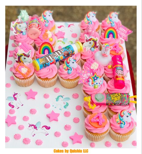 4th Birthday Cupcakes Girl, Pink Unicorn Cupcakes, Barbie Pull Apart Cupcakes, Number 4 Cupcake Cake, 4 Cupcake Cake, Fourth Birthday Cake, Fourever Sweet, Girl Birthday Cupcakes, Cupcakes Pink