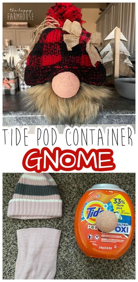 DIY Tide Pod Container Gnome- craft to make at home. Easy fun gnome diy project. Turn a tide pod container into a christmas gnome! or any holiday! Christmas craft home decor idea. Tide Pods Container, Tide Pods, Gnomes Diy, Dollar Tree Diy Crafts, Diy Gnomes, Fall Crafts Diy, Gnome Patterns, Gnomes Crafts, Craft Show Ideas