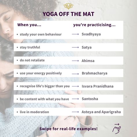 On our Continuing Education Membership, we’ve been looking into how yogic philosophies and values apply to life as a whole. And it’s much simpler to practise off the mat than you might imagine! It’s all about how you react to what life brings you. Do you react to life’s challenges in a yogic way? How? How often do you consciously practise yoga off the mat like this? Listen to our podcast episode about practising yoga off the mat to learn more about this topic. Yoga Philosophy Learning, Yogic Philosophy, Yoga Class Themes, Yoga Wisdom, Yoga Words, Yoga Thoughts, Guided Meditation Scripts, Yoga Teacher Resources, Holistic Therapy