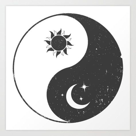 Yin Yang Tattoo, Yang Tattoo, Balance Art, Sun And Moon, Yin Yang, The Sun, Solar, Moon, Art Print