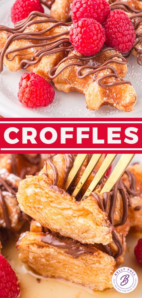 Healthy Waffle Breakfast Ideas, Croffles Recipe, Crossaint Breakfast, Croissant Recipe Easy, Croffle Recipe, Crosaint Breakfast Ideas, Croissant Breakfast Pie, Croissant Waffle, Croissant Breakfast Ideas