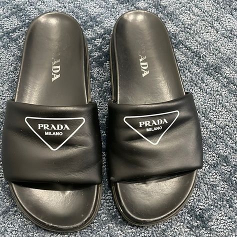 Prada pool slides Prada Slides, Prada Shoes, Pool Slides, Mule Shoe, Slides, Prada, Dust Bag, Pool, Sandals