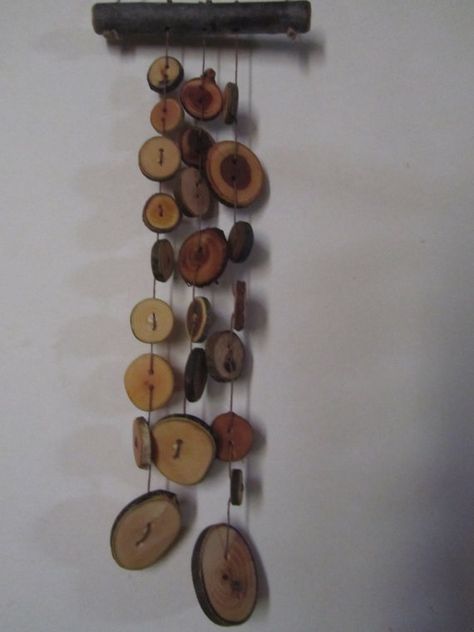 Wooden Windchimes Diy, Wooden Wind Chimes Diy, Button Wind Chimes, Wood Chimes, Rustic Wind Chimes, Windchimes Diy, Wooden Wind Chimes, Backyard Creations, Wooden Mobile