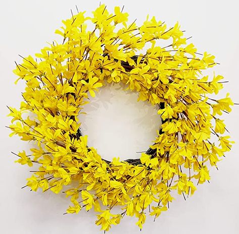 Amazon.com: Yellow Forsythia Door Wreath Huashen 24 Inch Winter Spring Front Door Wreath Blossom Cluster Flower Farmhouse Wreath on Grapevine for Festival Celebration Front Door Wall Window Decoration Home Decor : Home & Kitchen Farmhouse Front Door Decor, Farmhouse Floral Decor, Forsythia Wreath, Yellow Front Doors, Wreath Stand, Yellow Wreath, Spring Front Door Wreaths, Autumn Wreaths For Front Door, Summer Front Door Wreath