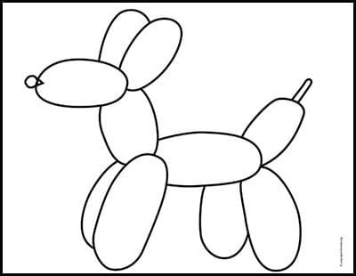 Cute Coloring Pages Aesthetic Easy, Balloon Dog Tattoo Outline, Andy Warhol Coloring Pages, Famous Art Coloring Pages, Jeff Koons Balloon Dog Art Lesson, Simple Coloring Pages Aesthetic, Ballons Coloring Pages, Jeff Koons Art, Animal Outline