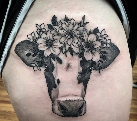 Cow Tattoo With Flowers, Cow Tattoos, Cow Sketch, Tattoo With Flowers, Cow Tattoo, Monkey Tattoos, Diy Graduation Cap, Fluffy Cows, Tattoos Women