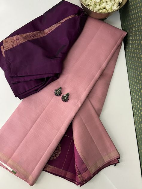 Silk Saree Colour Combinations, Unique Silk Saree, Dusty Pink Saree, Saree Inspiration, Saree Color Combinations, Pearl Blouse, Saree Styling, Kanchi Sarees, Jesus Cartoon