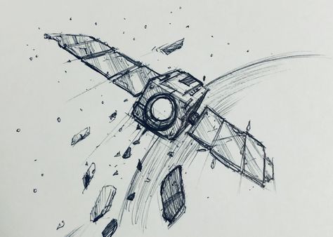 Spaceship Drawing Reference, Space Sketches Pencil, Space Satellite Drawing, Satellite Sketch, Satelite Drawings, Space Sketch Ideas, Space Sketches Simple, Starter Sketches, Spaceship Drawing Sketches