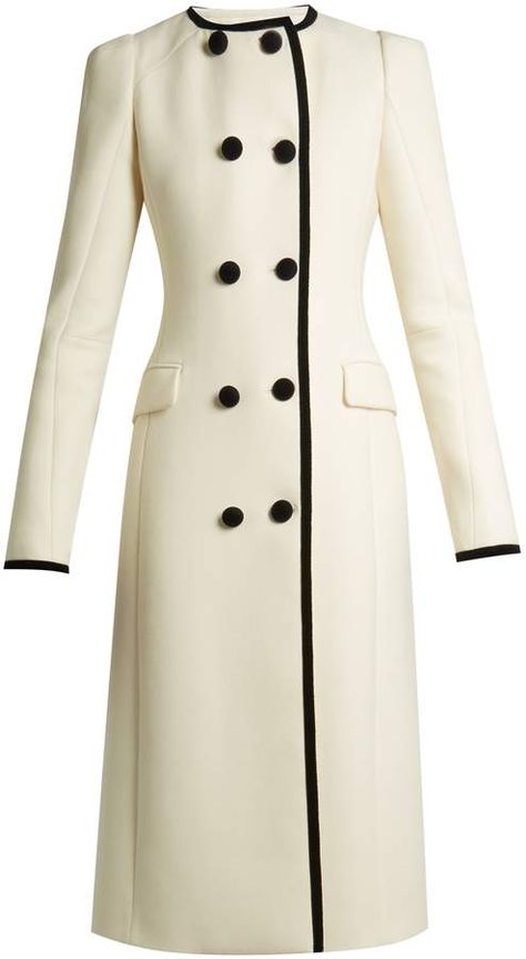 ALTUZARRA Bellasio collarless double-breasted wool coat White Coats, White Wool Coat, Plain Coats, Black And White Coat, Collarless Coat, Elegant Coats, Coat Outfit, Royal Outfits, Woolen Coat