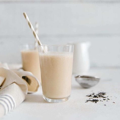 London Fog Smoothie London Fog Recipe, Cozy London, Fraiche Living, Protein Smoothie Recipes, Fall Snacks, Smoothie Challenge, Vanilla Greek Yogurt, Chocolate Protein Powder, Domestic Goddess