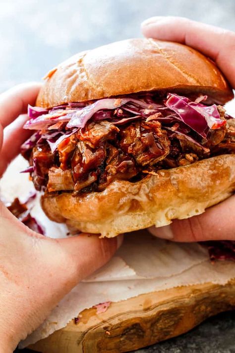 BEST BBQ Brisket Sandwiches (easy slow cooker) with customizable toppings Brisket Leftovers, Brisket Sandwiches, Crowd Food, Beef Brisket Sandwich, Brisket Burger, Bbq Beef Sandwiches, Slow Cooker Brisket, Sandwiches Recipes, Beef Brisket Recipes