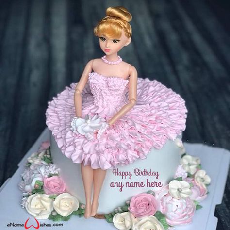 write name on pictures with eNameWishes by stylizing their names and captions by generating text on Cute Barbie Doll Cake with Name Generator with ease. Name On Cake, Barbie Dress Cake, Doll Cake Designs, Write Name On Cake, Princess Doll Cake, Barbie Doll Birthday Cake, Barbie Doll Cake, Cake Designs For Girl, Doll Birthday Cake