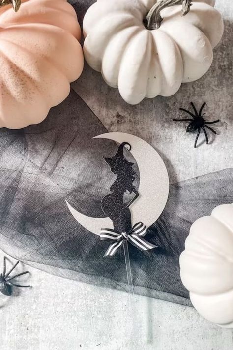 Witch Baby Shower Ideas, Gothic Baby Shower Ideas, Black And Silver Cake, Crescent Moon Cake, Halloween Baby Shower Cake, Halloween Shower Ideas, A Baby Is Brewing Halloween, Moon Cake Topper, Witch Cake