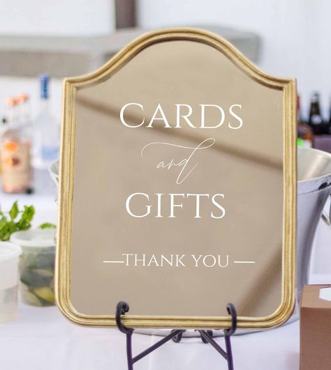 Cards and Gifts - Thank You Sign Decal | Wedding Sign | Decals for Sign | Custom Vinyl Decal Sticker for Mirrors by CakeWalkShoppe on Etsy Small Mirror Wedding Signs, Rustic Barn Wedding Decorations, Cards Sign Wedding, Bar Signage, Wedding Mirror, Thank You Sign, Barn Wedding Decorations, Mirror Sign, Custom Calligraphy