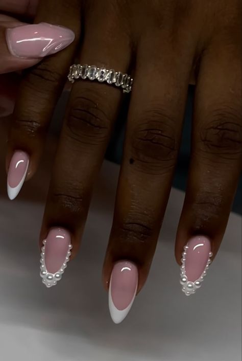 French and Pearls -  #french #Pearls Diamond Shape Nails, Silver And Pearl Nails, Pearl French Tip Nails Square, Graduation Nails Almond, Nails Ideas Short Square, Red Nail Designs For Prom, Nails Ideas Graduation, Nail Designs For Prom, Graduation Nails Acrylic