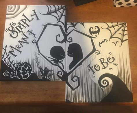 Nightmare Before Christmas Gifts, Nightmare Before Christmas Wedding, Simply Meant To Be, Nightmare Before Christmas Drawings, Nightmare Before Christmas Decorations, Tim Burton Art, Cute Canvas Paintings, Canvas Painting Designs, Halloween Painting