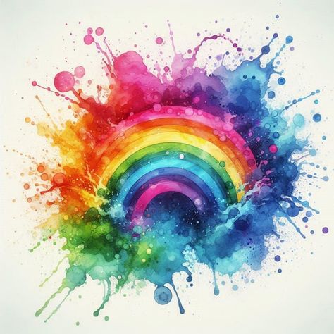 Rainbow Watercolor Splash, Rainbow Watercolor Painting, 2025 Art, Colors Pictures, Rainbow Water, Journal 2024, Happy Painting, Label Ideas, Art Is Life