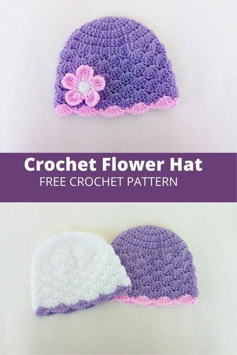 Crochet Baby Hats Girl, Easy Crochet Baby Hat, Corak Krusye, Crochet Baby Hats Free Pattern, Crochet Baby Cap, Baby Hat Free Pattern, Crochet Flower Hat, Crochet Newborn Hat, Girls Crochet Hats