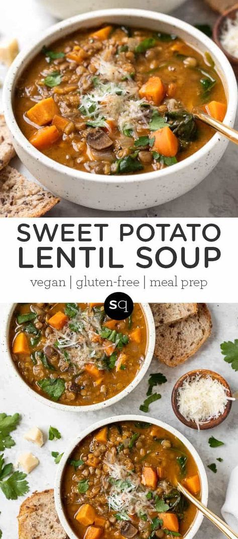 Potato Lentil Soup, Sweet Potato Lentil Soup, Sweet Potato Soup Recipes, Mexican Flavors, Plant Based Soups, Vegan Lentil Soup, Lentil Soup Recipes, Vegan Soup Recipes, Sweet Potato Soup