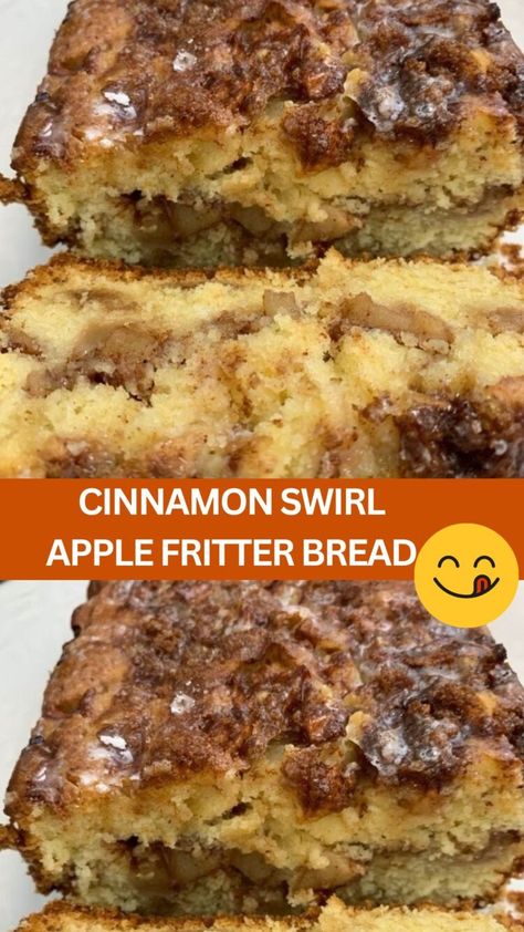 Cinnamon Swirl Apple Fritter Bread Pudding Desert, Apple Fritter Bread Recipe, Fritter Bread Recipe, Apple Fritters Bread Recipe, Cream Cheese Desserts Easy, Cinnamon Bake, Apple Cinnamon Cake, Apple Fritter Bread, Cookie Cake Pie