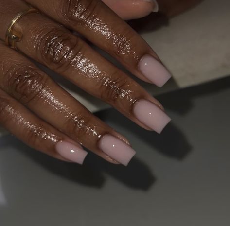 Short Almond Nails Square, Maybe Pink Nails, Neutral Nails Medium Length, Put It In Neutral Acrylic Nails, Short Acrylic Nails Square Nude, Russian Acrylic Nails, Soft Pink Nails Black Women, Milky Natural Nails, Short Basic Nails Acrylic