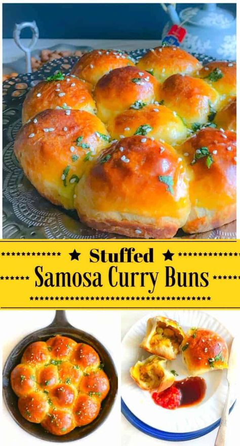 Stuffed Samosa Curry Buns (Perfect Party Snack) Indian Potluck Ideas, Curry Samosa, Stuffed Buns Recipe, Baked Indian Snacks, Indian Lamb Curry, Curry Buns, Stuffed Buns, Curry Puffs, Stuffed Bun