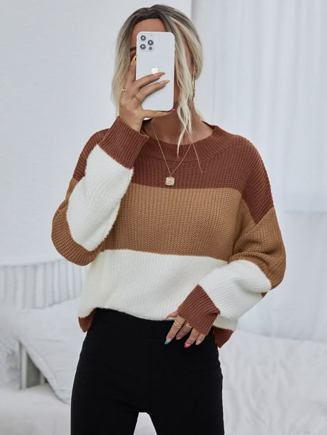 Color Block Drop Shoulder Sweater for Sale Australia| New Collection Online| SHEIN Australia Drop Shoulder Sweater, Pullover Outfit, Colour Blocking, Drop Shoulder Sweaters, Oversized Pullover, Really Cute Outfits, Color Block Sweater, Cute Sweaters, Shoulder Sweater