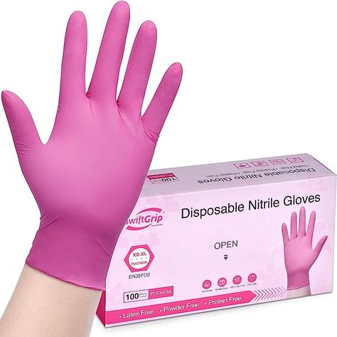 SwiftGrip Powder-Free Nitrile Gloves, 100ct Box - 3-mil, Disposable Nitrile Gloves, Latex-Free, Powder-Free - Pink/Fuchsia Tattoo Room, Types Of Gloves, Gray's Anatomy, Lint Rollers, Pink Gloves, Nitrile Gloves, Latex Gloves, Small Business Branding, Fuchsia Color