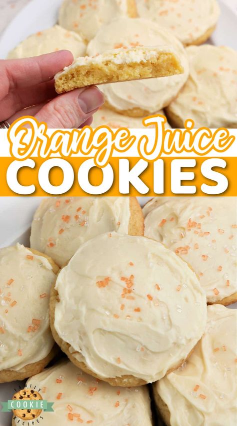 Orange Juice Cookies, Easy Buttercream Frosting, Orange Dessert, Orange Frosting, Orange Juice Concentrate, Orange Cookies, Cake Mix Cookie Recipes, Cookie Brownie Bars, Juice Concentrate