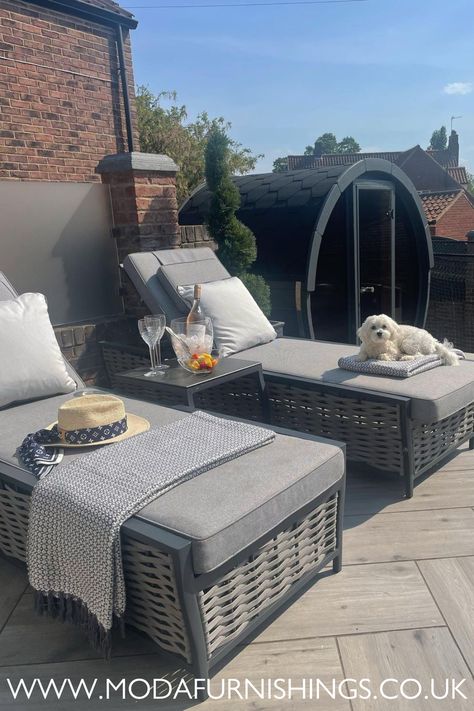 Cool off in the shade and stretch out on your sun lounger beneath a parasol, with Moda. Sun Loungers Garden, Cozy Backyard, Sun Loungers, British Garden, Sun Lounge, Rattan Garden Furniture, Gorgeous Gardens, Pool Houses, Lounge Areas