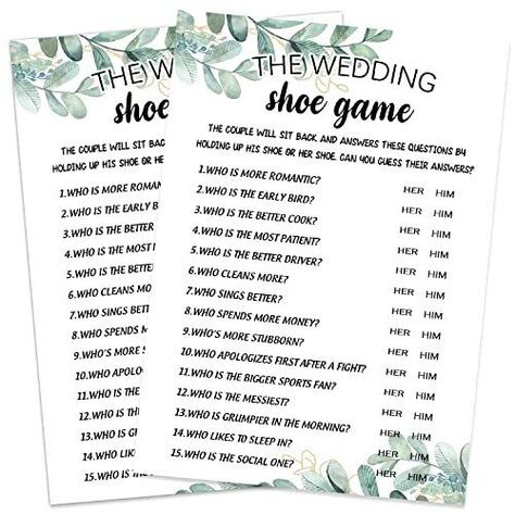 We offer Free Shipping on all order!! Wel come to my stores, The Smart of your choice and satisfaction guarantee. Bridal Shower Game Cards, The Wedding Shoe Game, Greenery Theme Engagement Party Cards For Wedding, Bridal Shower Decorations, Engagement Activities Ideas, Wedding Shower Party Game Card Gallery Product Description Features 💚 What Will You Get：This bridal shower game cards are includes 30 "bridal pictionary" card( 5*7inches) and 1 answer key(5*7in). The colorful on the cards will br Couple Bridal Shower Games, Household Shower Games, New Bridal Shower Games, Co Ed Wedding Shower Games, Virtual Bridal Shower Games, Couples Bridal Shower Games, He Said She Said Bridal Shower Game, Wedding Shower Games For Couples, Wedding Shower Games Ideas