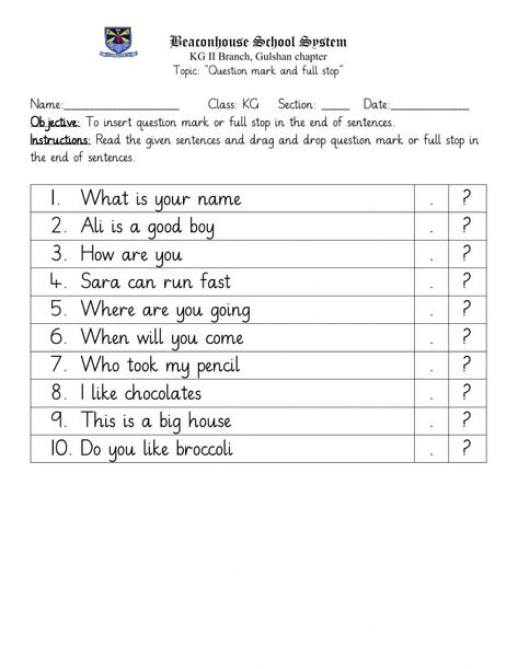 Kindergarten Handwriting, Punctuation Worksheets, December Kindergarten, A Question Mark, Speech Marks, Singular And Plural Nouns, Question Marks, Grammar And Punctuation, Full Stop