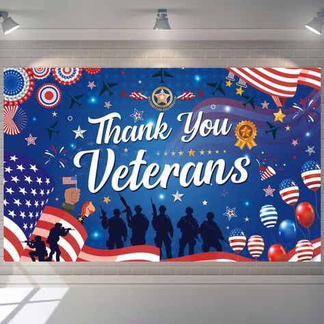 Amazon.com : Gameza Thank You Veterans Backdrop - Veterans Day Decorations Large Thank You Veterans Banner Outside Outdoor USA Patriotic Memorial Day Independence Day Decoration Supplies 71 X 43 Inches : Electronics Veterans Day Stage Decorations, Veterans Day Banner, Veterans Day Decorations, Thank You Veteran, Independence Day Decoration, Usa Patriotic, Trunk Or Treat, Stage Decorations, Veterans Day