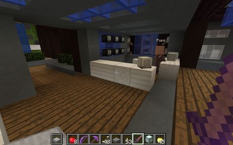 Here's one of the interiors of the highrise. Looks like the front desk. "Hey Pops!" Minecraft Front Desk, Interior Design Minecraft, Minecraft Interior, Corkboard Ideas Decor, Reception Desk, Front Desk, Minecraft, High Rise, Desk