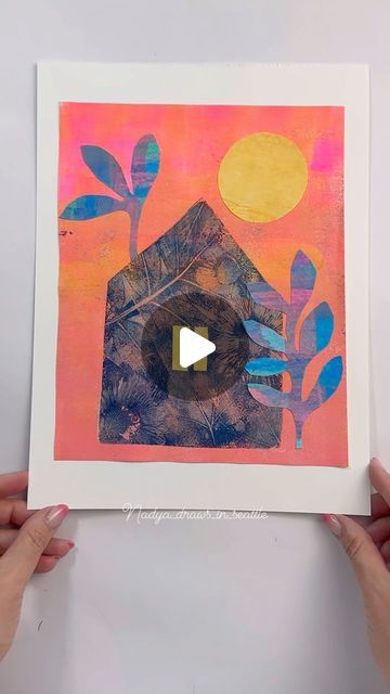 Nadya | Gel Printing and mixed media art on Instagram: "Gel print + collage ✂️🌿 #gelprinting #gelpress @gelpress #monoprinting #gelplateprinting" Gel Printing Art, Gel Print Collage, Geli Print Art, Geli Plate Printing, Gel Printing Ideas, Gel Plate Printing Ideas, Monoprint Collage, Monoprint Art, Gel Plate Printing