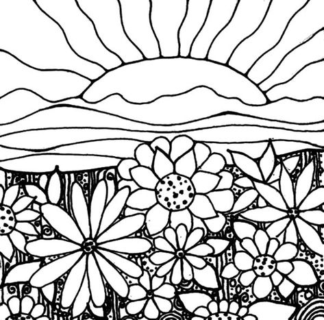 Printable Sunset Coloring Pages Sun Coloring Pages, Garden Coloring Pages, Garden Coloring, Art Quilling, Spring Coloring Pages, Easy Coloring Pages, Flower Printable, Flower Coloring Pages, Sunset Colors